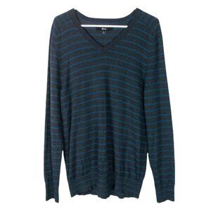 Banana Republic Merino Wool Sweater L Gray Stripe Baruffa Italian Yarn V-Neck